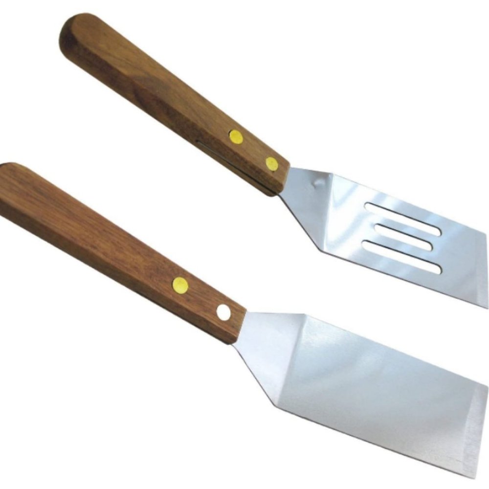 2 Stainless Steel Mini Wood Handle Slotted Solid Blade Cookie Spatula